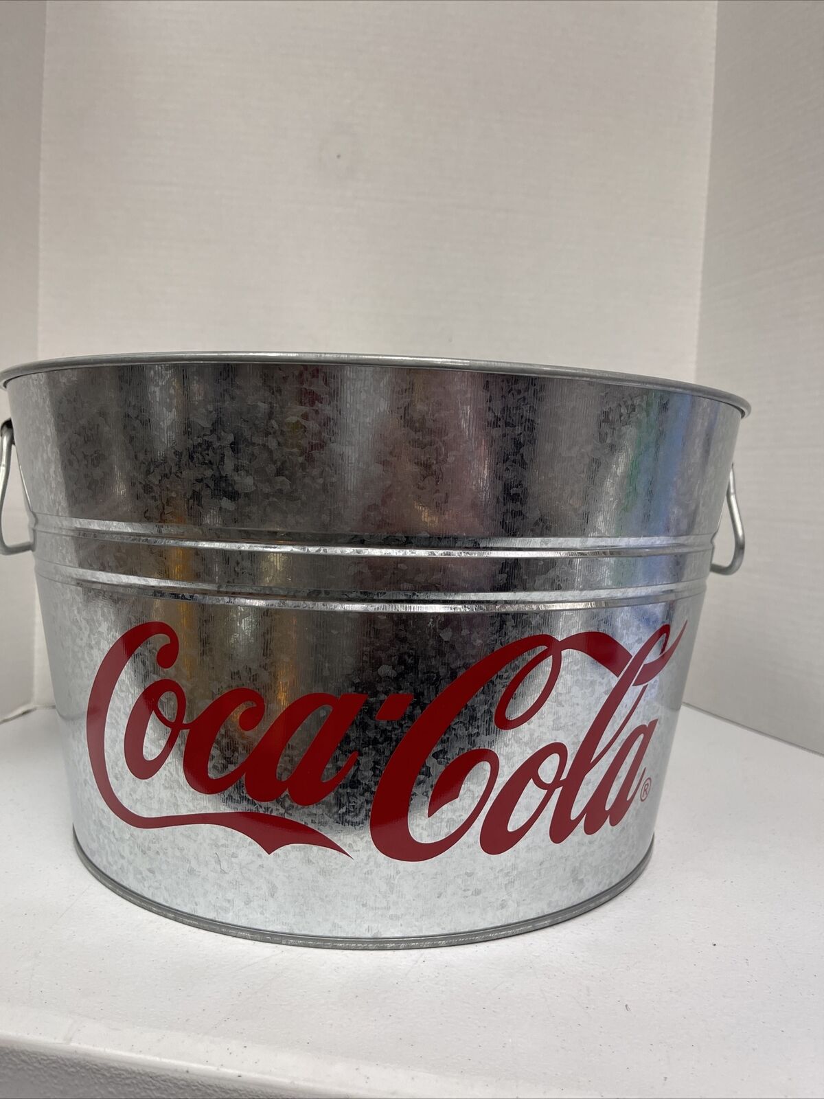 Coca Cola Large Ice Galvanized Metal Bucket 14.5" X 8.75" 2 Handles Party Cooler