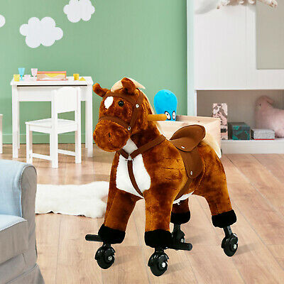 Kids Ride On Toy Rocking Horse Walking Pony W/ Sound Wheels Children Gift Brown