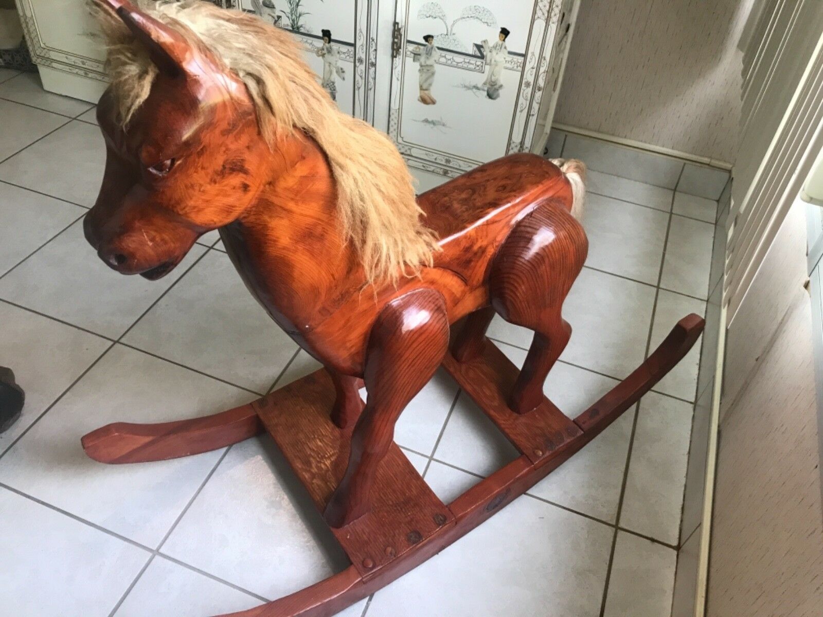 Antique Hand Carved Wood Rocking Horse