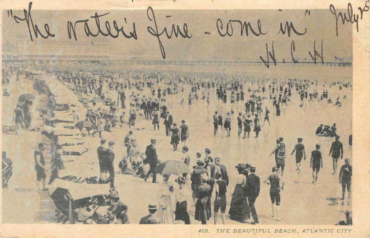 "the Beautiful Beach" Atlantic City New Jersey 1904 Vintage Postcard