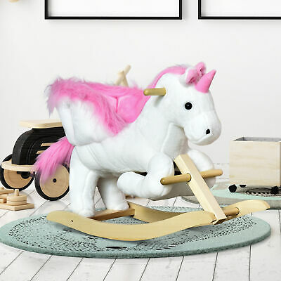Qaba Baby Kid Toy Wooden Plush Rocking Horse Little Unicorn Style Riding Rocker
