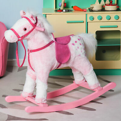 Qaba Kids Plush Rocking Horse Ride-on Baby Girl Toy Pony W/ Realistic Sound Pink