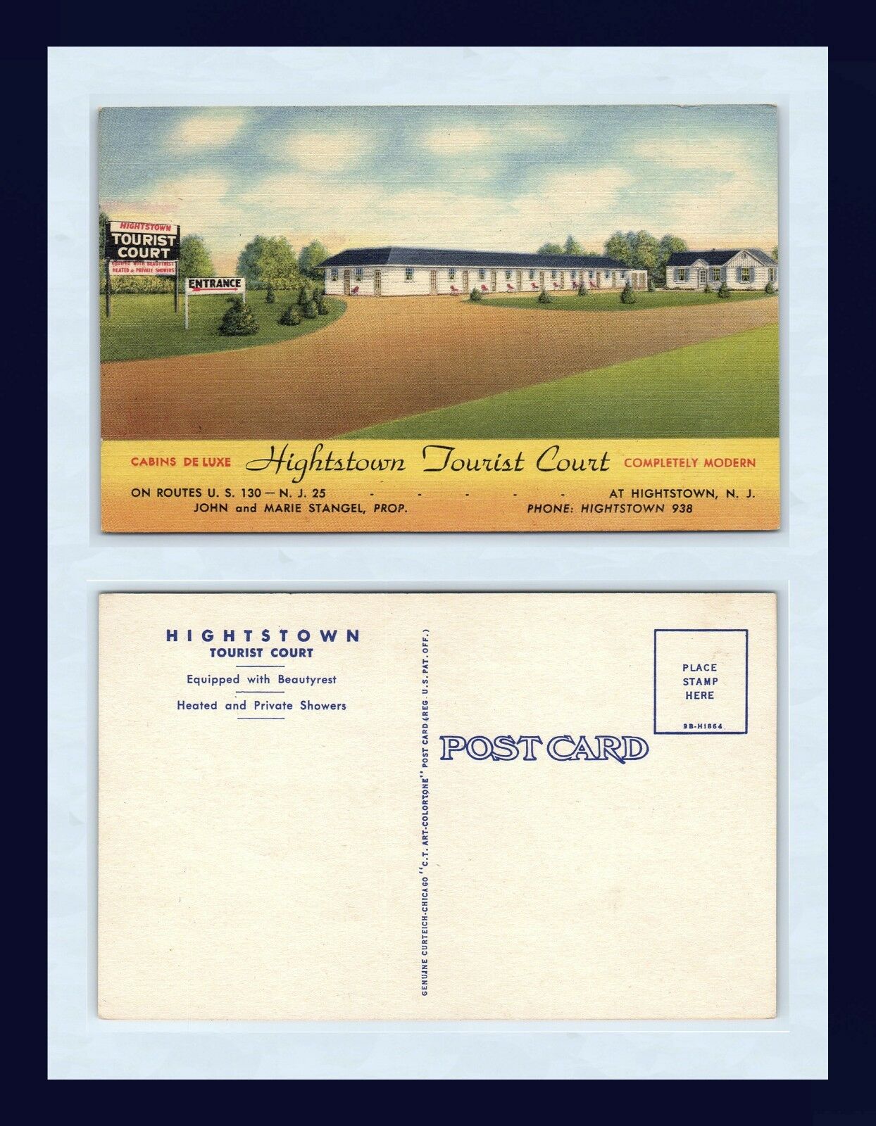 New Jersey Hightstown Tourist Court Linen Advertising Postcard Circa 1940