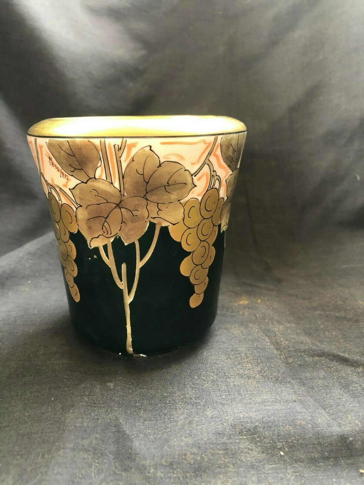Pickard Limoges Signed Hessler Vase Grapes Art Nouveau Gold France D&c