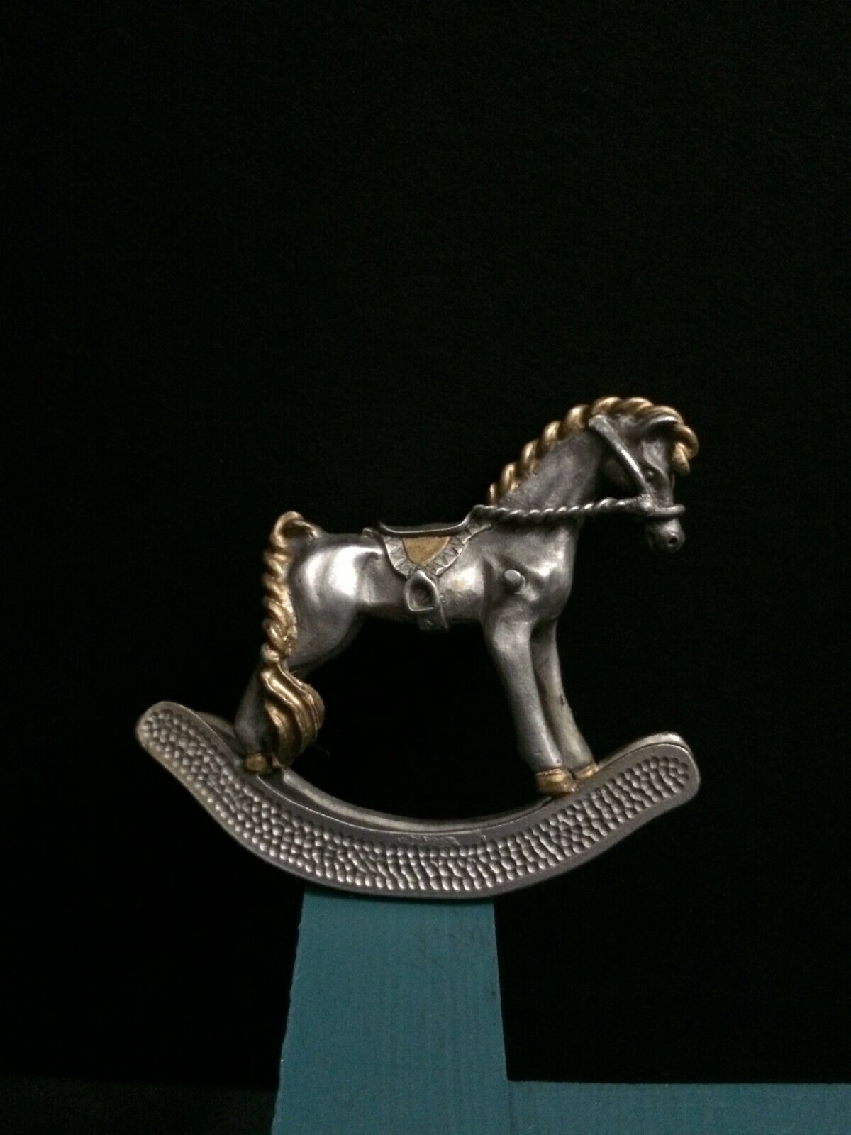 Vtg Spoontiques Rocking Horse Gold Accents Mane Tail Miniature Pewter Figurine