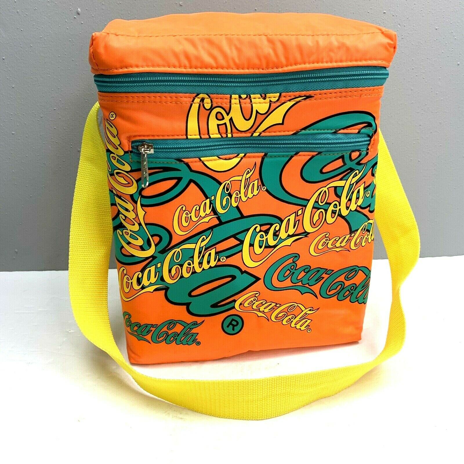 Vintage Coca Cola Cooler Tote Bag Coke Orange Aqua Zip Top Soft Side Lunch