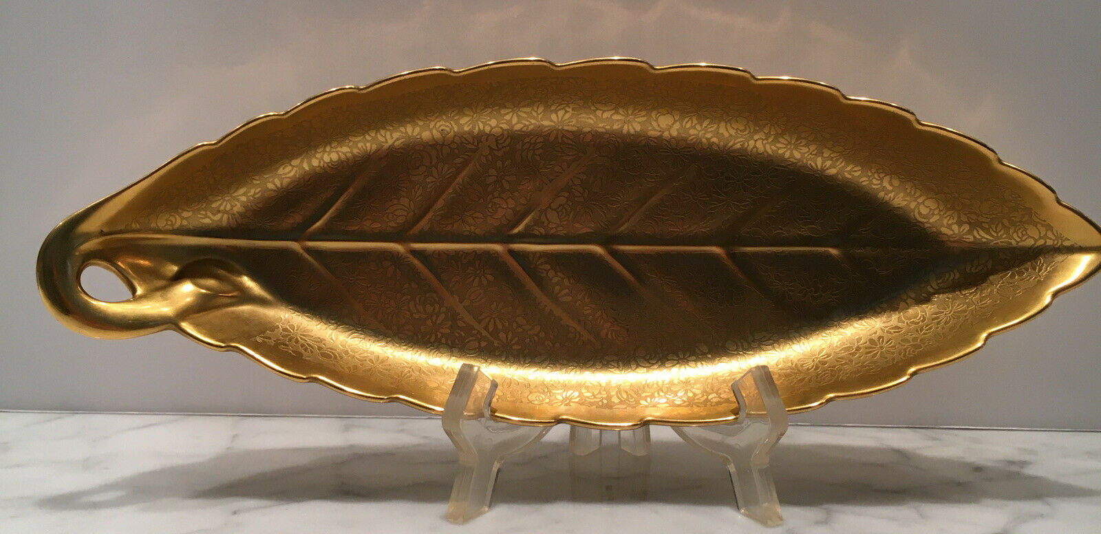 Pickard Porcelain 24kt Gold Encrusted Leaf Shaped Serving Tray Dish Platter #419