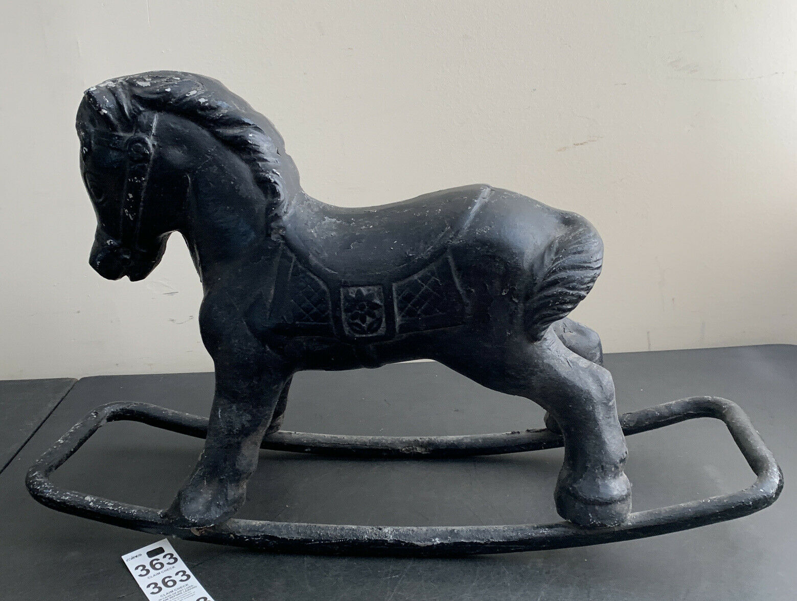 Vintage Antique Heavy All Metal Rocking Pony Horse Painted Over Statue Toy Decor